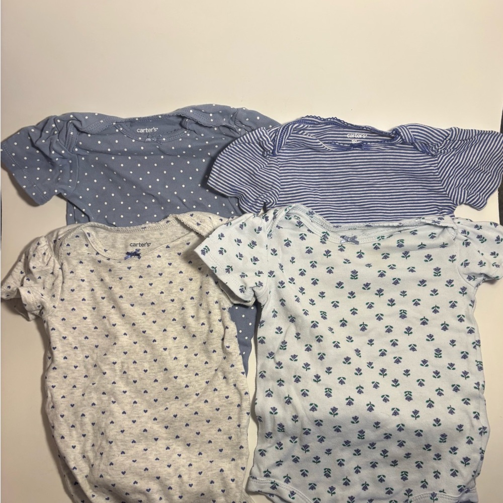 Bundle Carter's Gray and Navy Heart, Floral and Stripped Print Baby Bodysuit